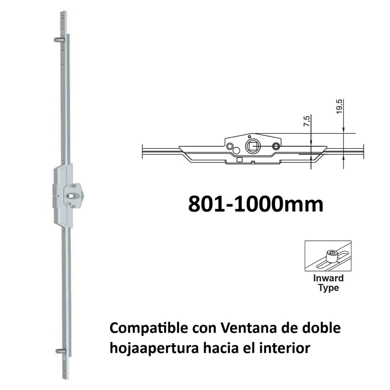 Barra de transmisión Para Ventanas apertura interior uPVC y Aluminio (altura max. 801-1000 mm)