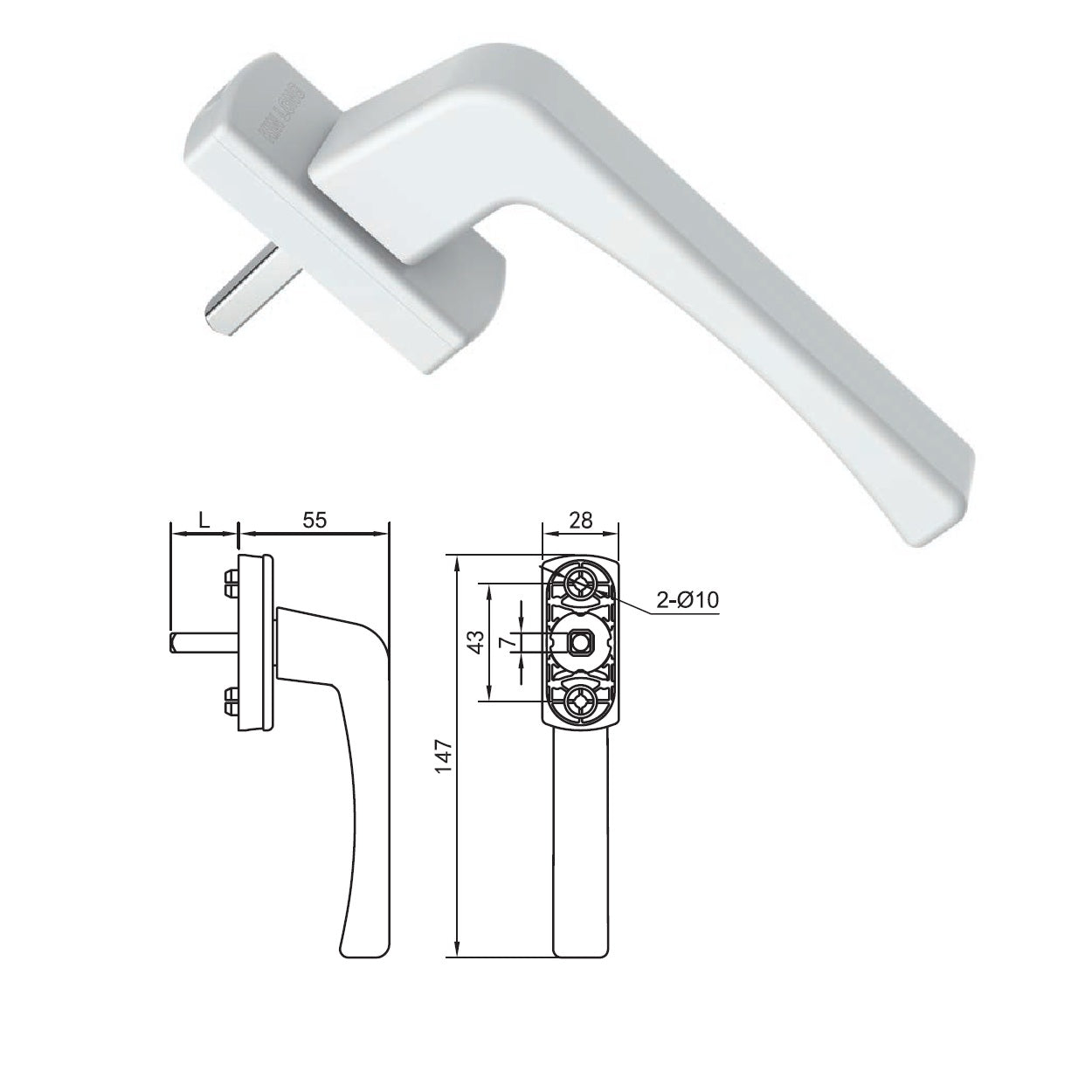 Manilla Maneta Operadora sistema oscilobatiente de Barra Transmisora Cierre ventanas uPVC color Blanco