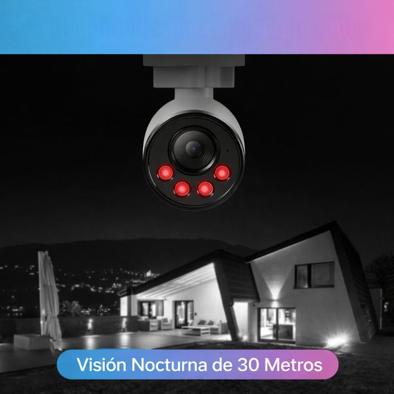 Cámara de Seguridad PoE de 4MP con Detección de Movimiento y Vehículos. Cámara de Videovigilancia con Visión Nocturna 30m y Micrófono Integrado IP66