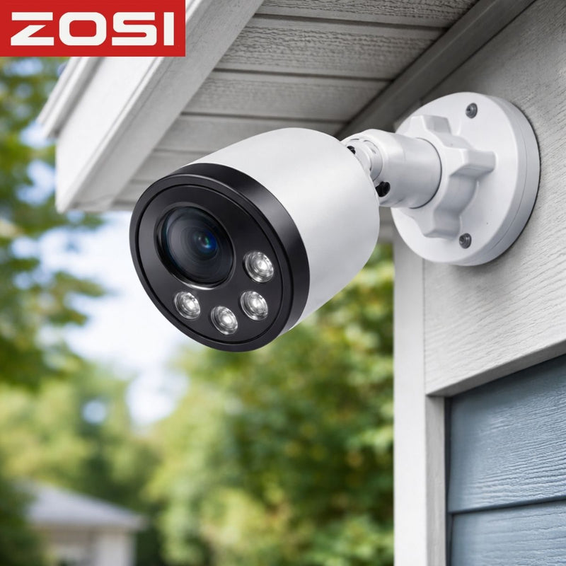 Cámara de Seguridad PoE de 4MP con Detección de Movimiento y Vehículos. Cámara de Videovigilancia con Visión Nocturna 30m y Micrófono Integrado IP66