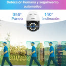 Cámara de Seguridad IP PoE PTZ 5MP Exterior 355° Pan 140° Tilt con Auto Seguimiento y Visión Nocturna 30m, Detección IA y Audio Bidireccional