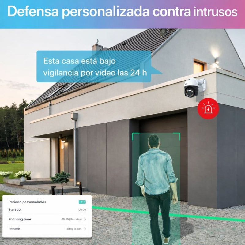 Cámara de Seguridad IP PoE PTZ 5MP Exterior 355° Pan 140° Tilt con Auto Seguimiento y Visión Nocturna 30m, Detección IA y Audio Bidireccional