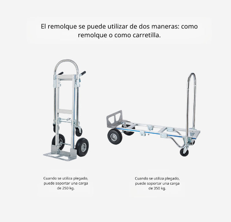 Carretilla Carrito de carga plegable convertible 4 en 1 industrial ruedas de goma max. 350kg Acero y aluminio