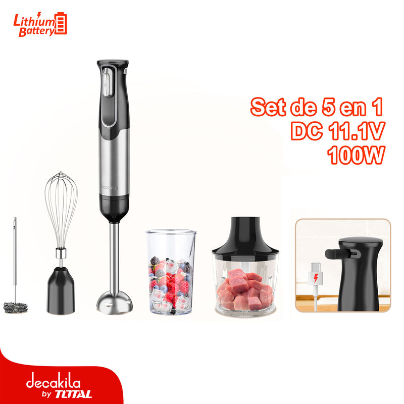 Batidora de mano Inalámbrica 5 en 1. 100W. 11.1 V. Cable USB. Batería de litio.