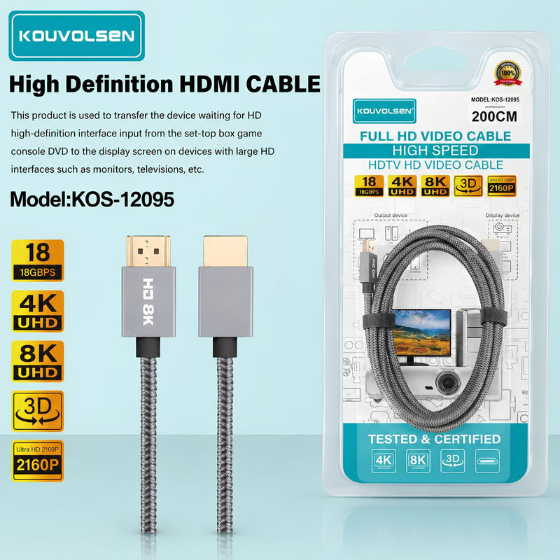 Cable HDMI 8K Ultra Alta Velocidad De 2 Metros. Compatible Con 4K Y 8K UHD. Conexión Estable De 48 Gbps.