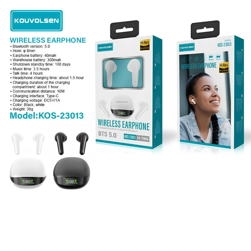Audífonos Inalámbricos Bluetooth 5.0 TWS. Auriculares Con Audio Hi-Res, Pantalla LED Y Estuche De Carga USB-C. Color negro.
