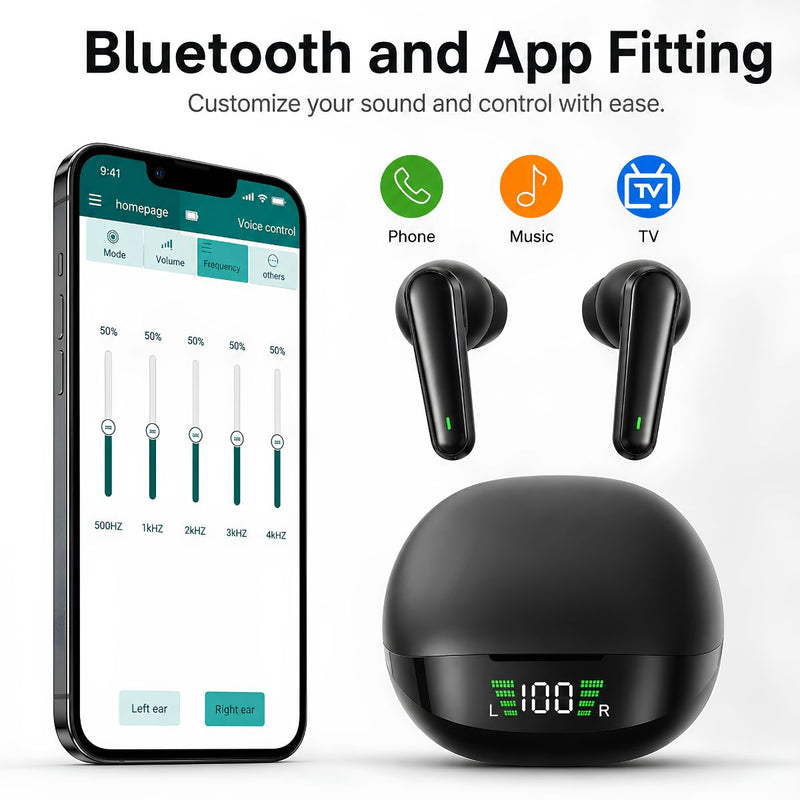Audífonos Inalámbricos Bluetooth 5.0 TWS. Auriculares Con Audio Hi-Res, Pantalla LED Y Estuche De Carga USB-C. Color negro.