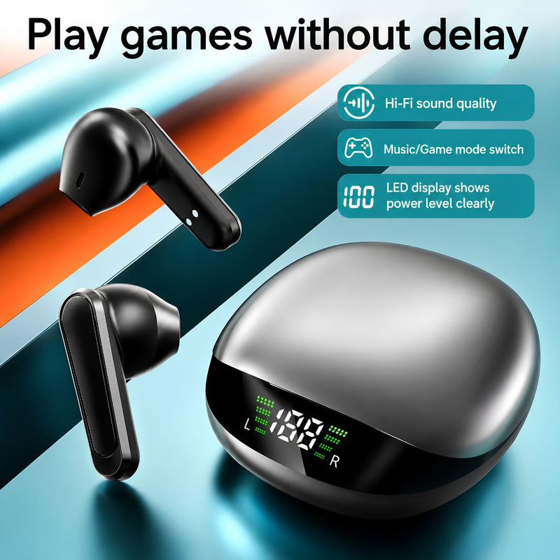 Audífonos Inalámbricos Bluetooth 5.0 TWS. Auriculares Con Audio Hi-Res, Pantalla LED Y Estuche De Carga USB-C. Color negro.