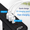 Regleta Multitoma Universal De 3000W Con 3 Enchufes, 4 Puertos USB Y 2 Puertos USB-C. Cable De 2 M, Interruptor Integrado Y Carga Rápida 3.4A.