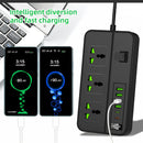 Regleta Multitoma Universal De 3000W Con 3 Enchufes, 4 Puertos USB Y 2 Puertos USB-C. Cable De 2 M, Interruptor Integrado Y Carga Rápida 3.4A.