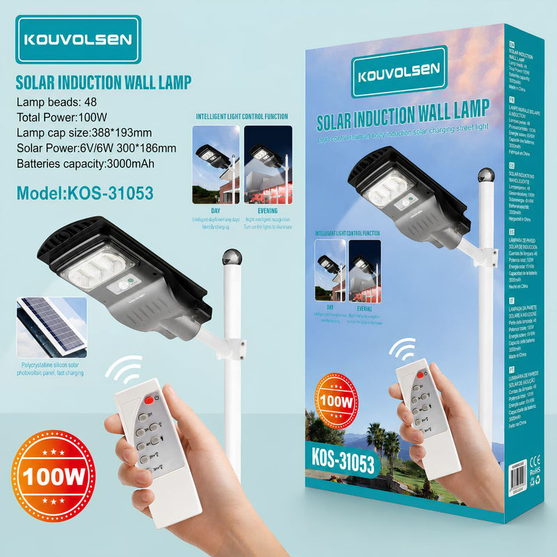 Lámpara Solar LED Con Control Remoto Y Sensor De Luz. 48 LEDs SMD. Batería 3000mAh. Luz con panel solar para patio y jardín.