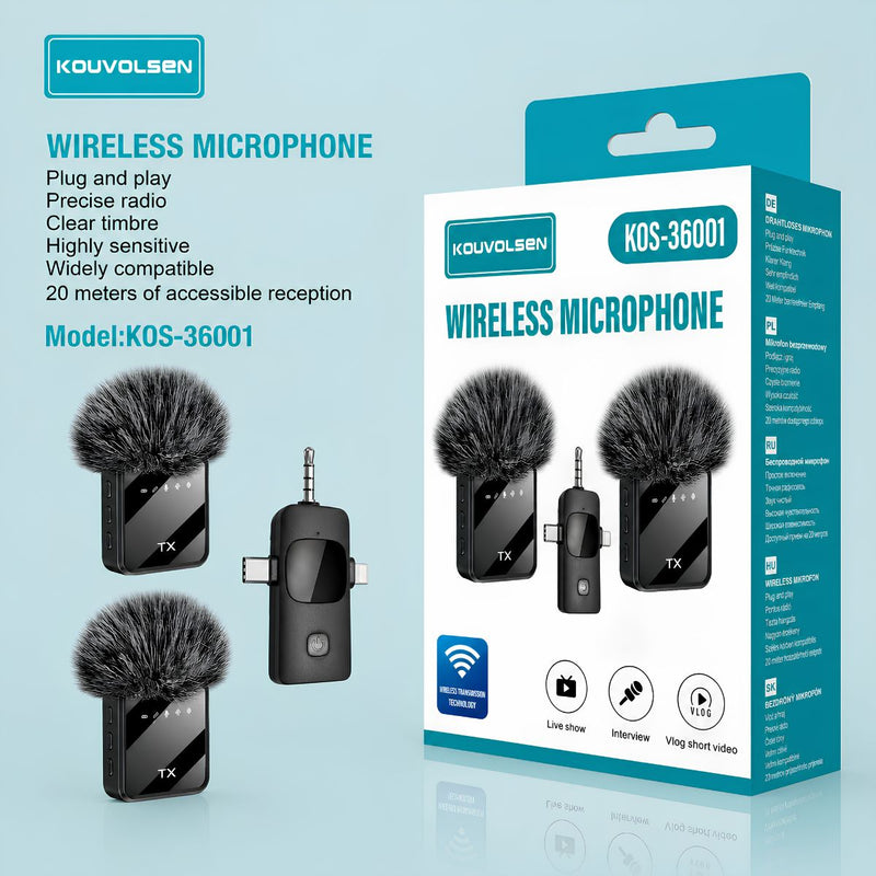 Micrófonos Inalámbricos Lavalier Con Cancelación De Ruido. Compatibles Con USB Tipo C, Lightning Y Jack 3.5 mm. Alcance De Hasta 20M.