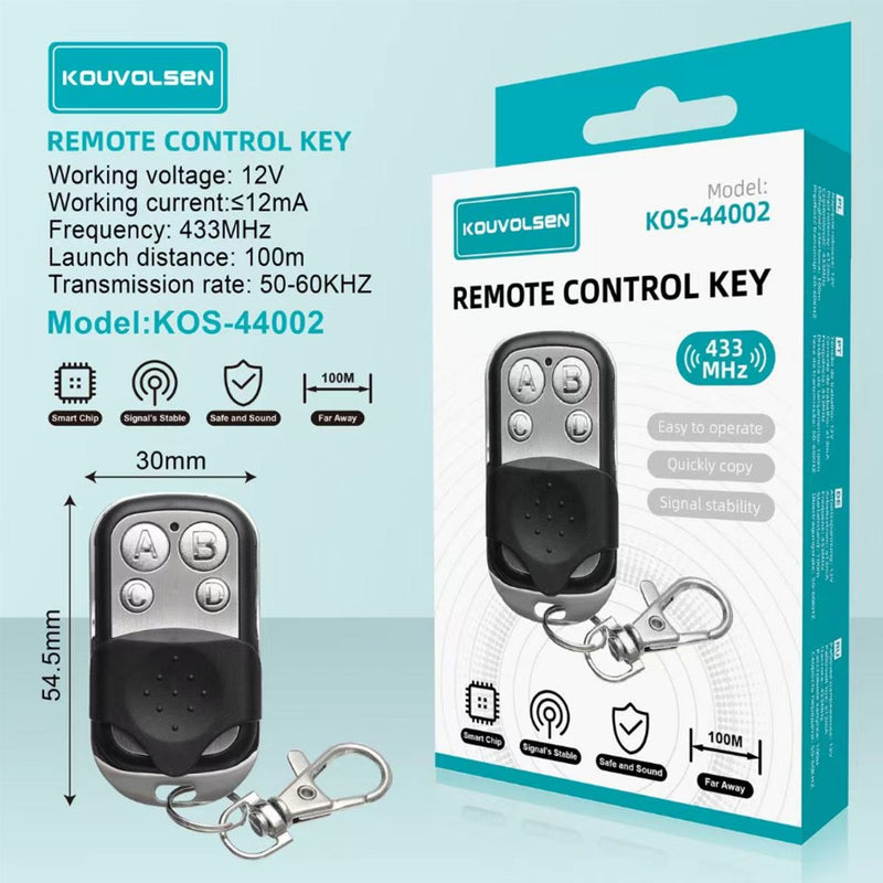 Control Remoto Universal 433MHz para Portón Eléctrico. Copiador de Código RF de 4 Botones. Alcance 5-50 M.