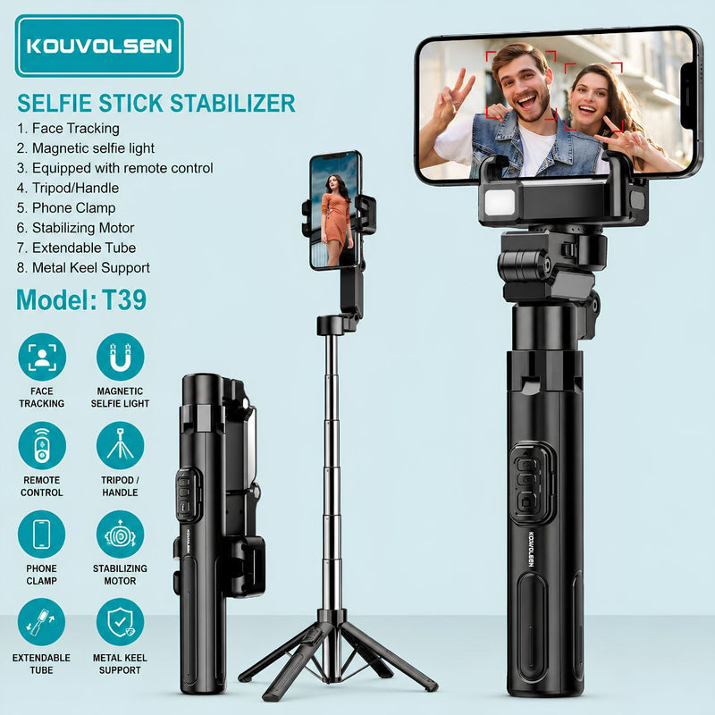 Trípode Extensible Con Luz Magnética Para Celular. Selfie Stick Con Estabilizador Inteligente, Seguimiento Facial Y Control Remoto Bluetooth.