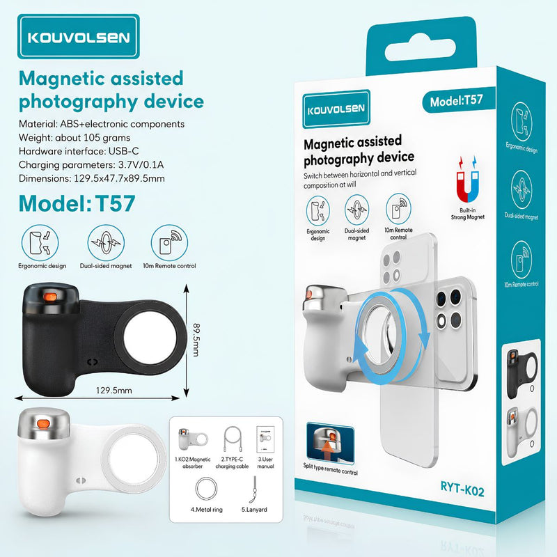 Agarre Magnético Para Smartphone Con Control Remoto Bluetooth. Empuñadura Ergonómica Para Fotos Y Videos Con Celular. Color Surtido (Negro O Blanco).