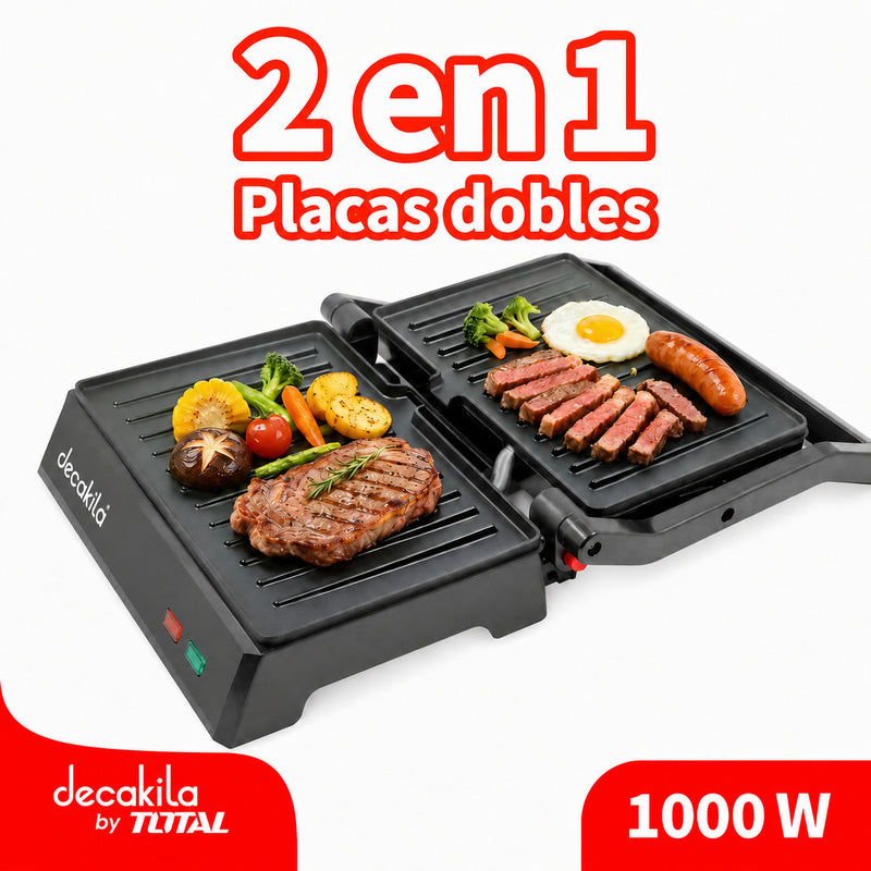 Plancha o Parrilla Eléctrica 2 en 1 para 2 sandwich, 1000W,120V/60Hz, L230xW145mm