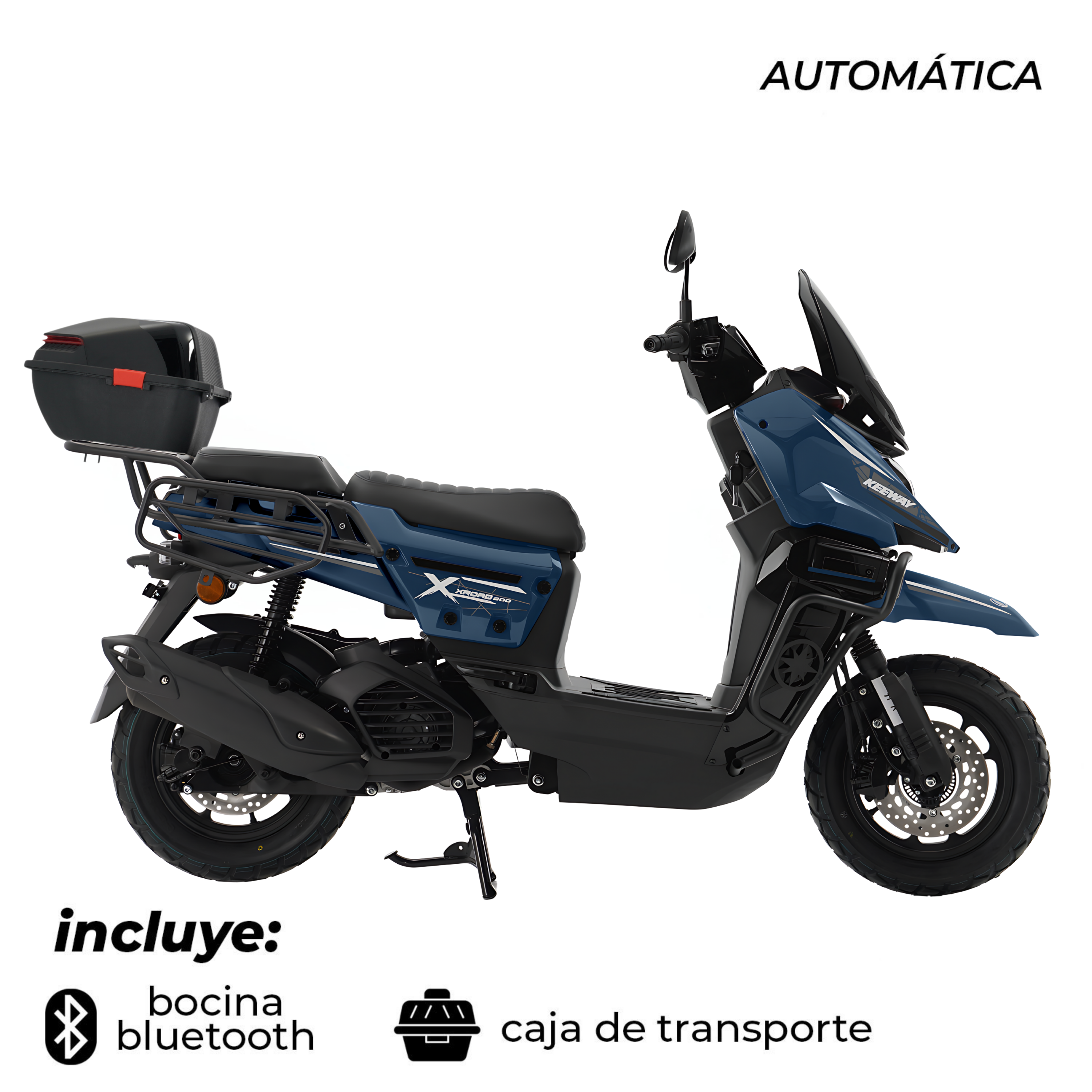 Moto Scooter XRoad Keeway Color Azul Mate Motor Monocilindro 4 tiempos, 2 válvulas, Tanque 7.5 Automática.