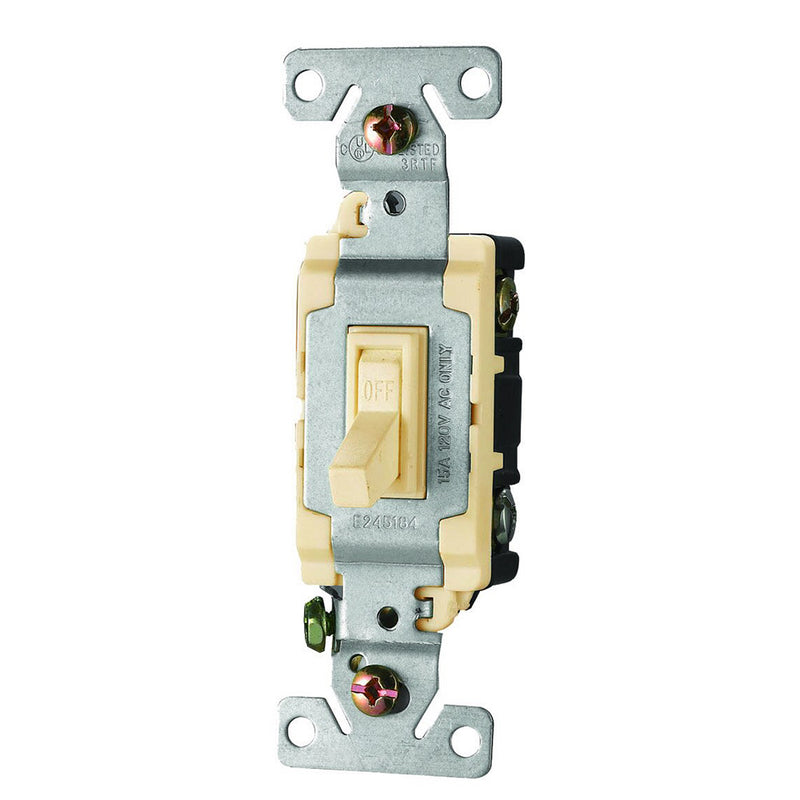 Interruptor sencillo de 3 Vías 2 polos 15A 120-277Volt. 60Hz. Incluye Tornillos.