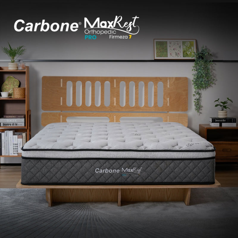 Colchones Ortopédicos Firmeza 7 Carbone Max Rest  Empacados Al Vacío Pillow Top Colchón Calidad Hotelera Memory Foam Con Resortes 35Cm Espesor (13.7")