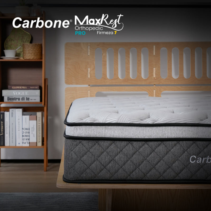 Colchones Ortopédicos Firmeza 7 Carbone Max Rest  Empacados Al Vacío Pillow Top Colchón Calidad Hotelera Memory Foam Con Resortes 35Cm Espesor (13.7")