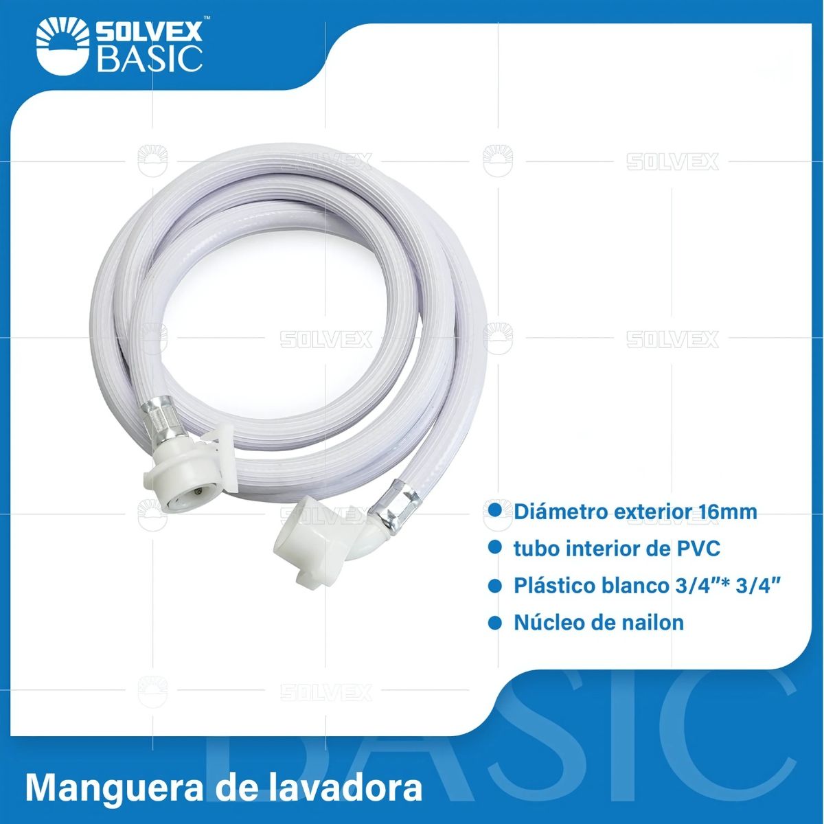 Mangueras de Abasto para Lavadoras 3/4"x3/4". Tubos PVC Reforzado.