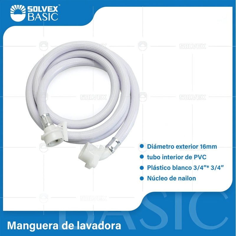 Mangueras de Abasto para Lavadoras 3/4"x3/4". Tubos PVC Reforzado.