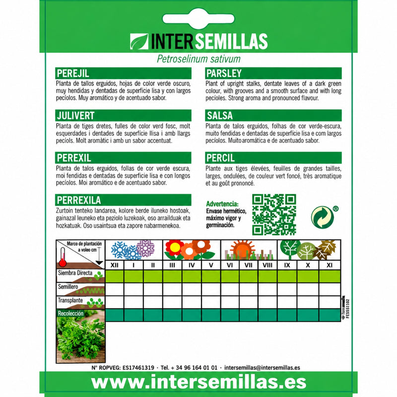 Semillas de Perejil Común (7 g). Ideales para Cultivar en Huertos y Macetas.
