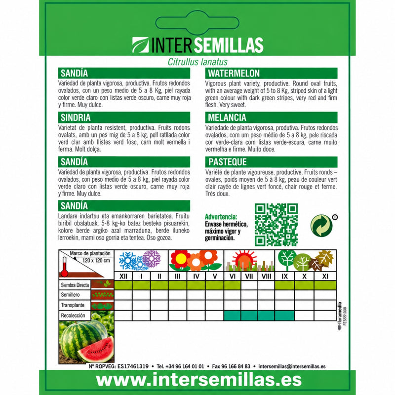 Semillas de Sandía Crimson Sweet (5 g). Ideales para Cultivar en Huertos y Jardines.