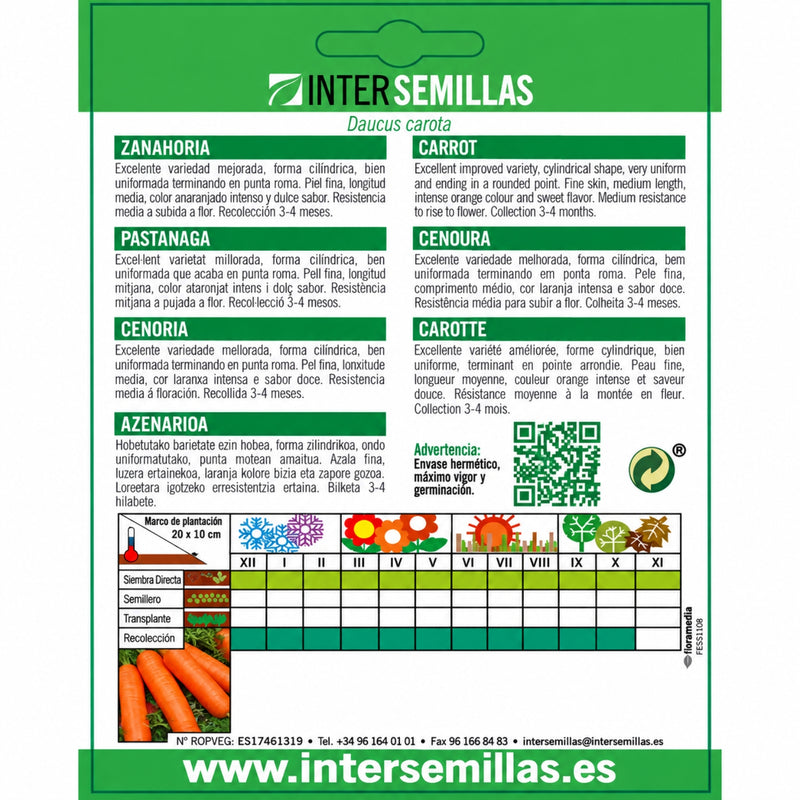 Semillas de Zanahoria Nantesa (8 g). Ideales para Cultivar en Huertos y Jardines.