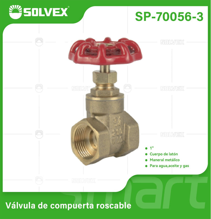 Válvula De Compuerta 1" De Latón Roscable 200 PSI. Para Agua, aceite y gas.