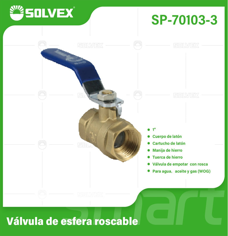 Válvula De Bola 1" Roscable De Latón Con Manija Metálica. Para Agua, Aceite Y Gas (WOG).