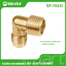 Codo De 90° 5/16" x 3/8" NPT de latón. Conector Para Gas Y Plomería.