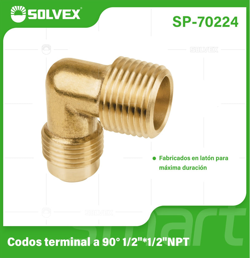 Codo De 90° 1/2" x 1/2" NPT De Latón. Conector Para Gas Y Plomería.
