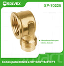 Codo Para Estufa De 90° 5/16" x 3/8" NPT De Latón. Conector Para Gas.