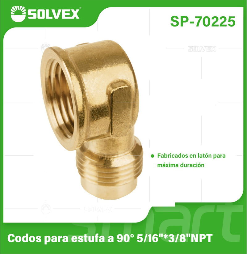 Codo Para Estufa De 90° 5/16" x 3/8" NPT De Latón. Conector Para Gas.