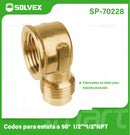 Codo Para Estufa De 90° 1/2" x 1/2" NPT De Latón. Conector Para Gas.