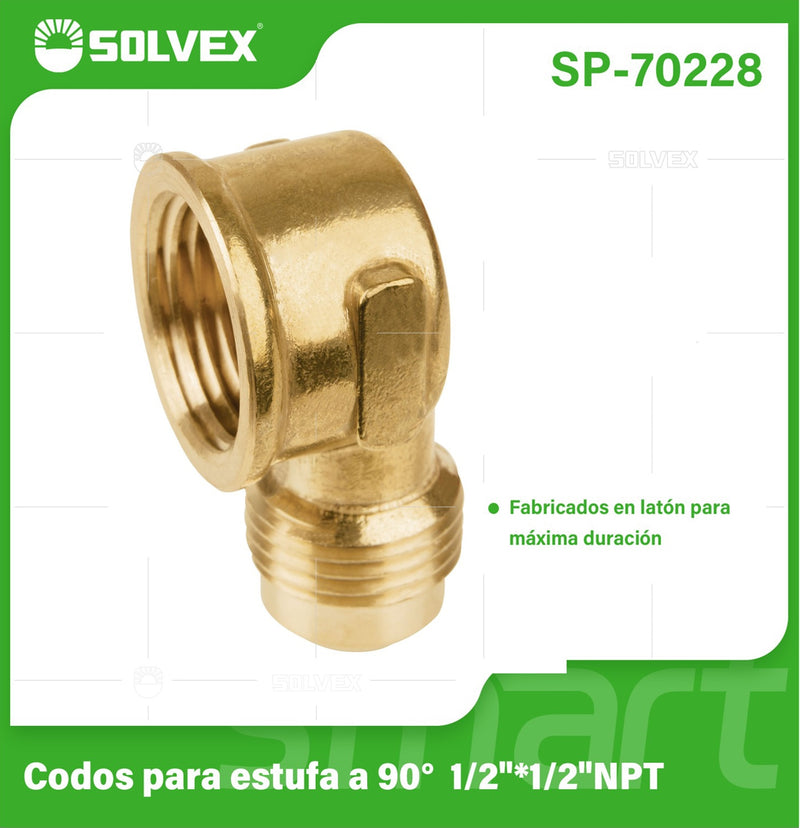 Codo Para Estufa De 90° 1/2" x 1/2" NPT De Latón. Conector Para Gas.