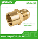 Niple Campana De Latón 1/2" x 3/8" NPT. Rosca Interna Y Externa. Conector Para Gas Y Plomería.