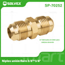 Niple Unión Flare 3/8" x 3/8" De Latón. Conector Para Gas Y Plomería.