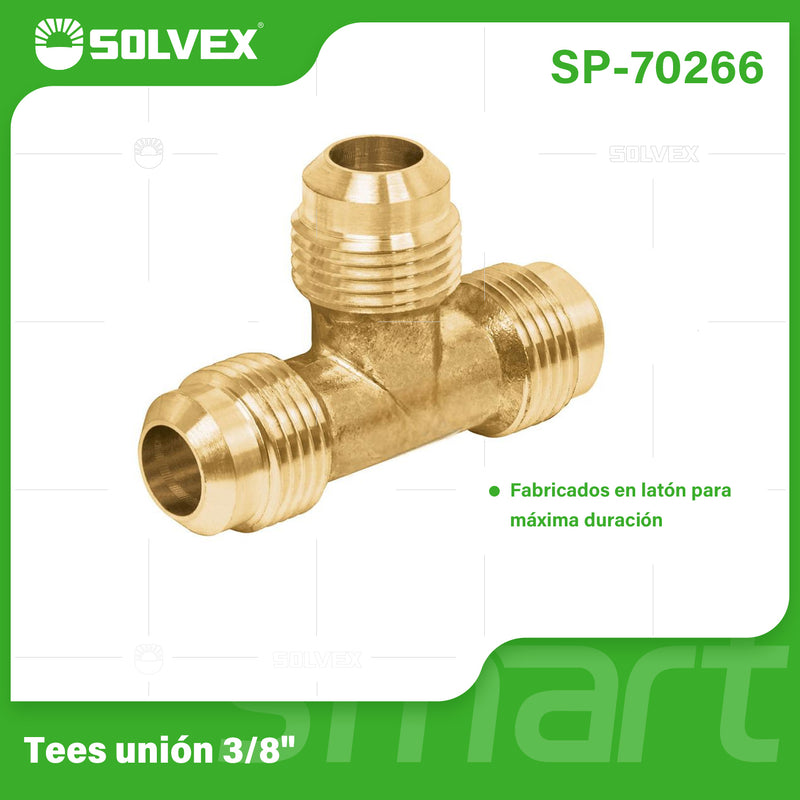 Conector Tipo T 3/8" Flare De Latón. Tee Unión De 3 Vías Para Gas Y Plomería.