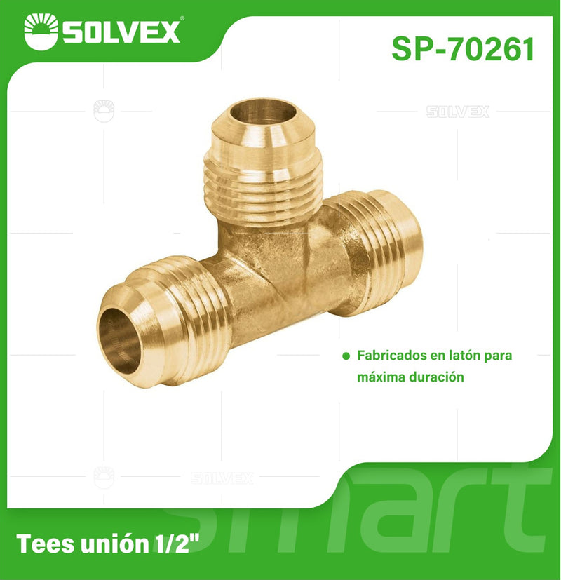 Conector Tipo T 1/2" Flare De Latón. Tee Unión De 3 Vías Para Gas Y Plomería.