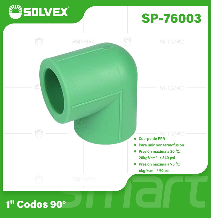 Codo PPR 90° 1". Conector Termofusión Para Agua Fría y Caliente. Alta Presión.