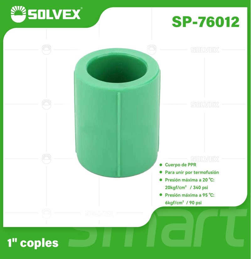 Cople De PPR 1". Unión Recta Para Tuberías Termofusión Agua Fría Y Caliente. Coupling.