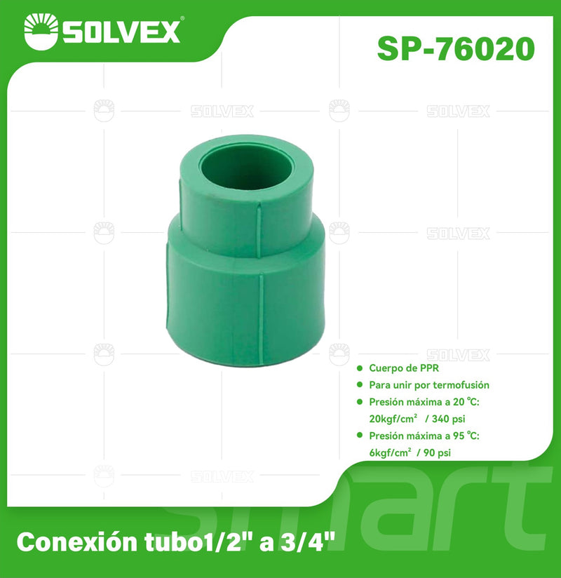 Reducción PPR 1/2" a 3/4". Conexión Termofusión para Tuberías de Agua. Adaptador reductor.