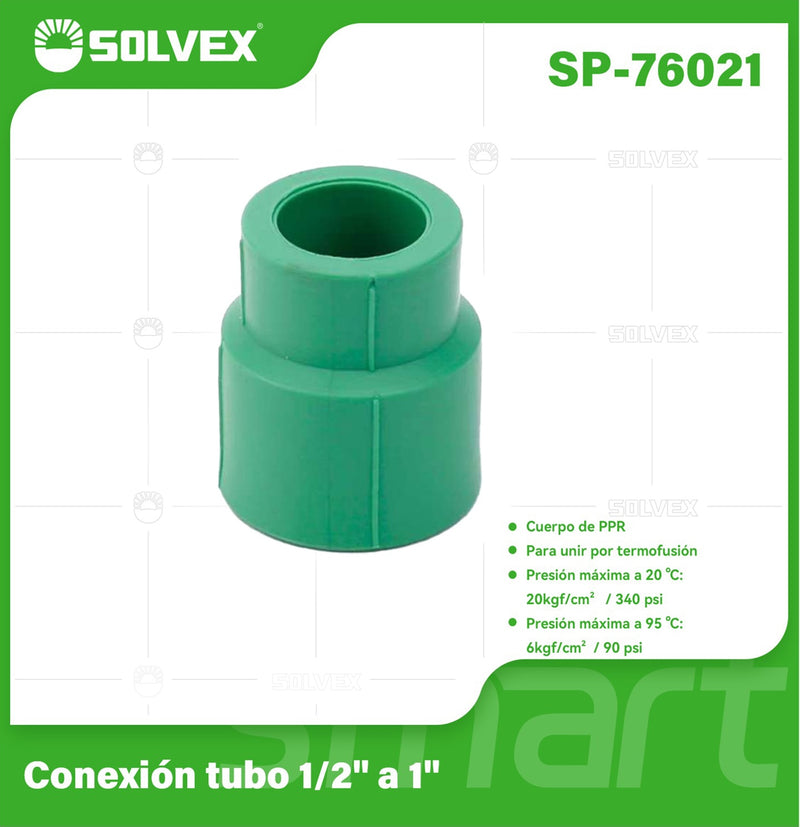 Reducción PPR 1/2" a 1". Conexión Termofusión para Tuberías de Agua. Adaptador reductor.