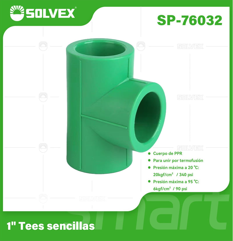 Tee PPR 1". Conector en T para Tuberías de Agua. Unión Termofusión.