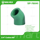 Codo PPR 45° 3/4". Conexión Termofusión para Tuberías de Agua.