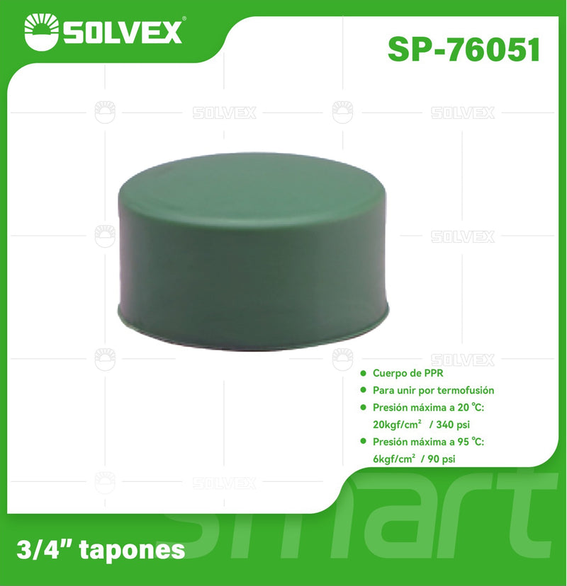 Tapón PPR 3/4". Conexión Termofusión para Tuberías de Agua. Tapa de Cierre.
