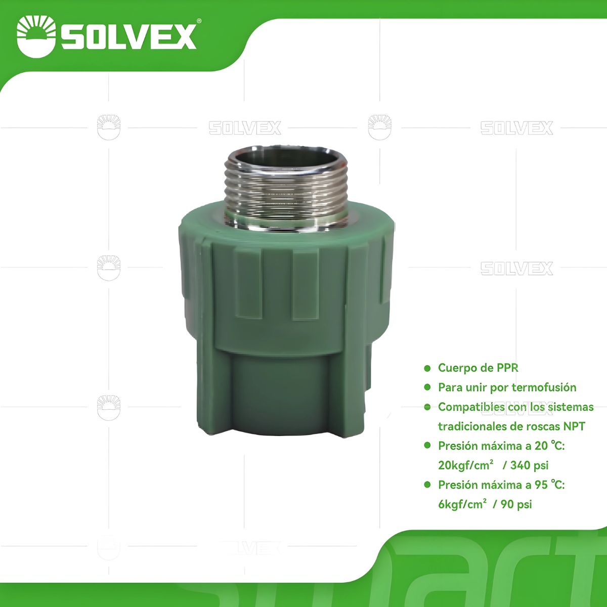 Adaptadores PPR Macho con Insertos de Acero Inoxidable. Conectores Termofusión para Agua.