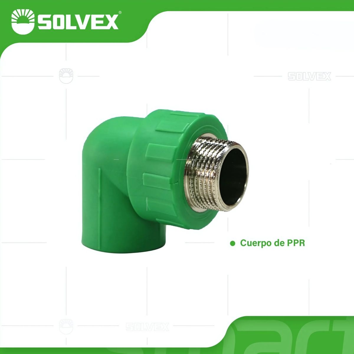 Codos PPR 90° con Rosca Macho. Conectores Termofusión para Agua.